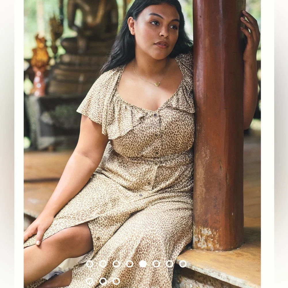 Anthropologie‎ mauve bolano leopard print safari midi button down dress